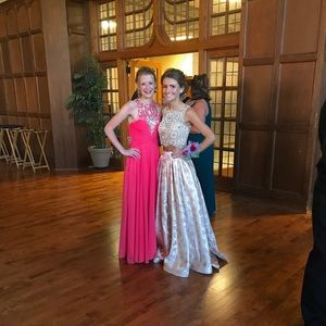 Rose Gold Two Piece Prom Dress (With Pockets)